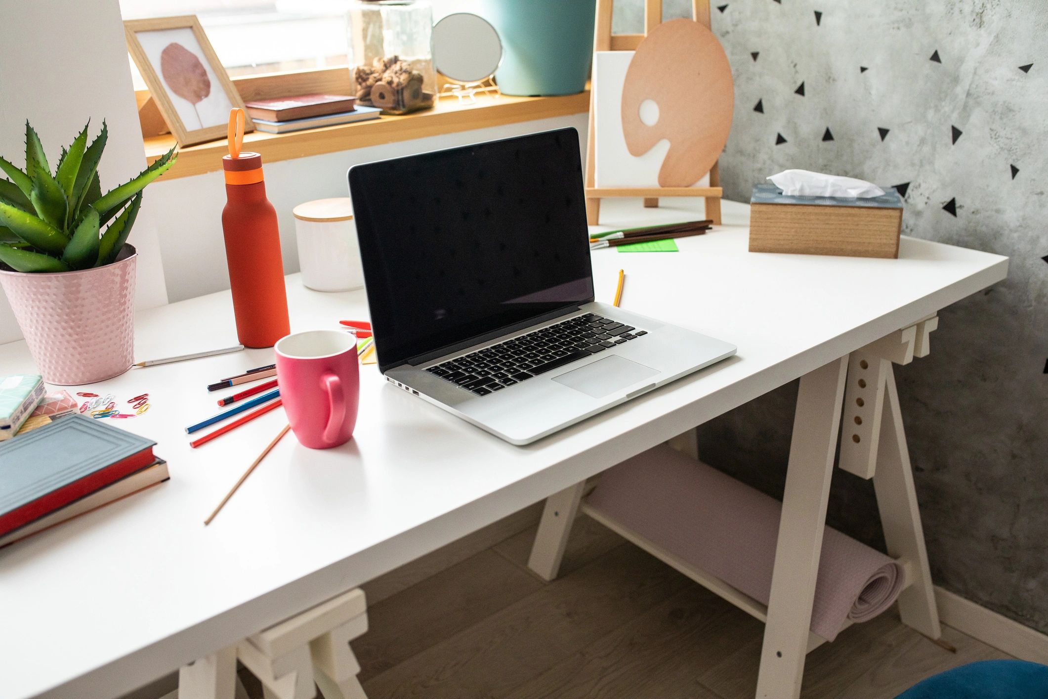 Modern home office desk setup